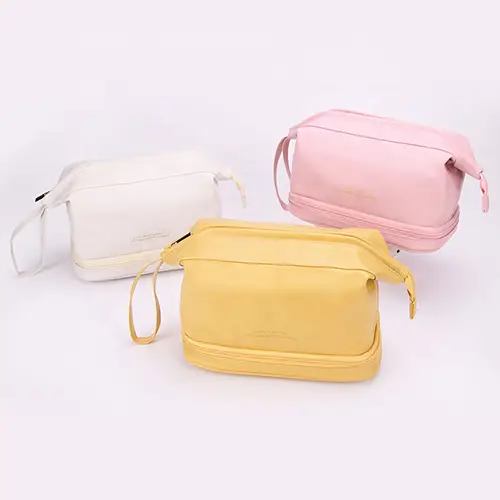 Explosive Double Layer Makeup Storage Bag PU Large Capacity Travel Leather Cosmetic Bags